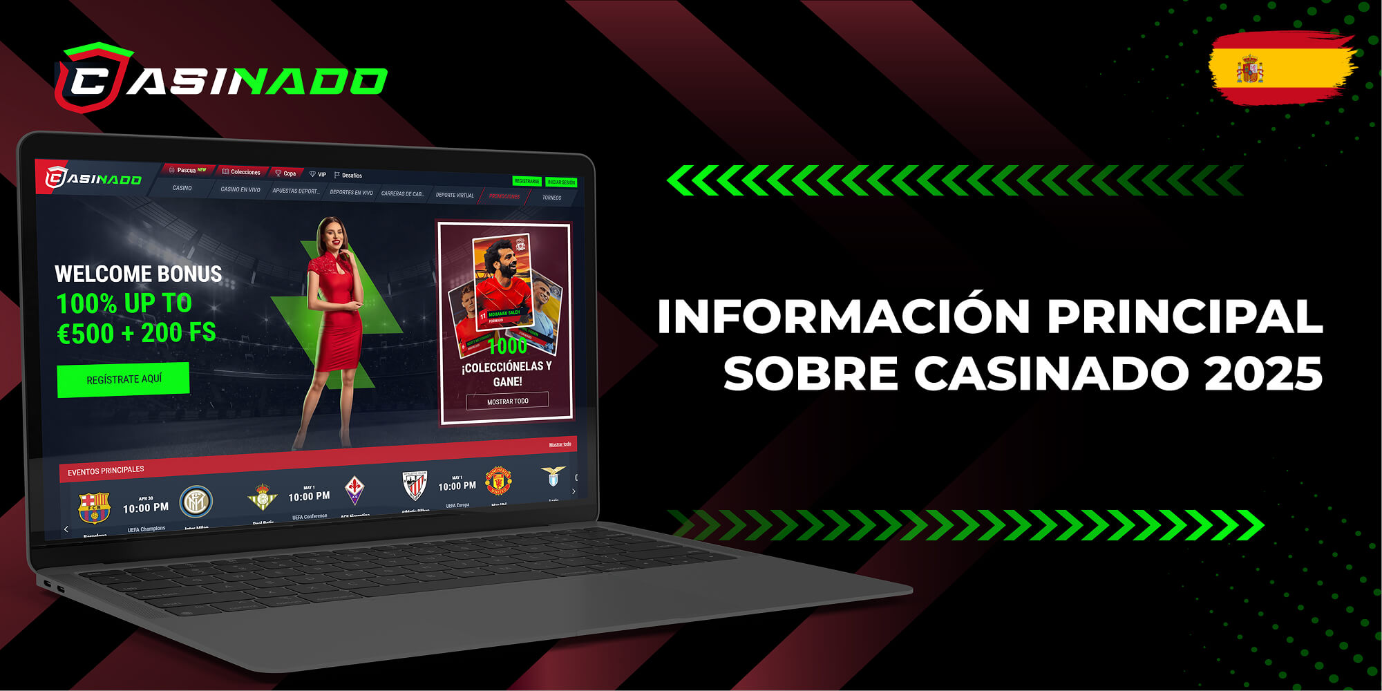 Overview of the official Casinado 2025 website features, including welcome bonus, game providers, supported payment methods, and customer support options